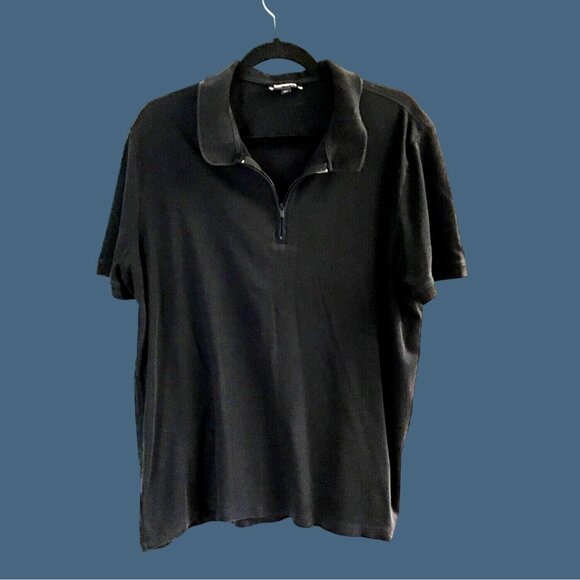 EXPRESS- MENS BLACK COTTON SHORT SLEEVE POLO SHIRT SIZE LARGE - Picture 1 of 7
